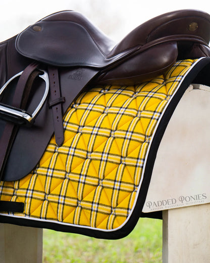 Yellow, Black, and White Plaid Flannel Saddle Pad