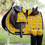 Yellow, Black, and White Plaid Flannel Saddle Pad Matching Set