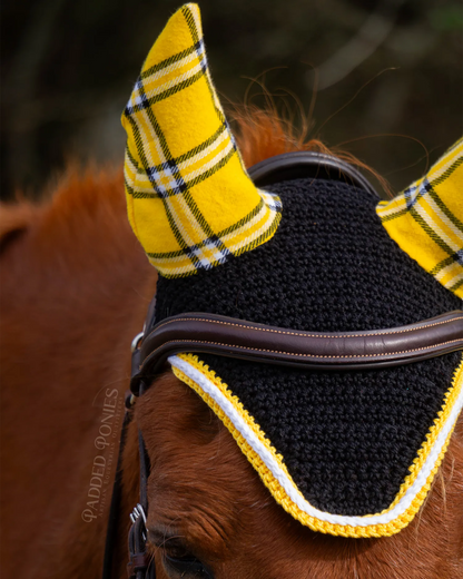 Yellow, Black, and White Plaid Flannel Fly Veil Bonnet
