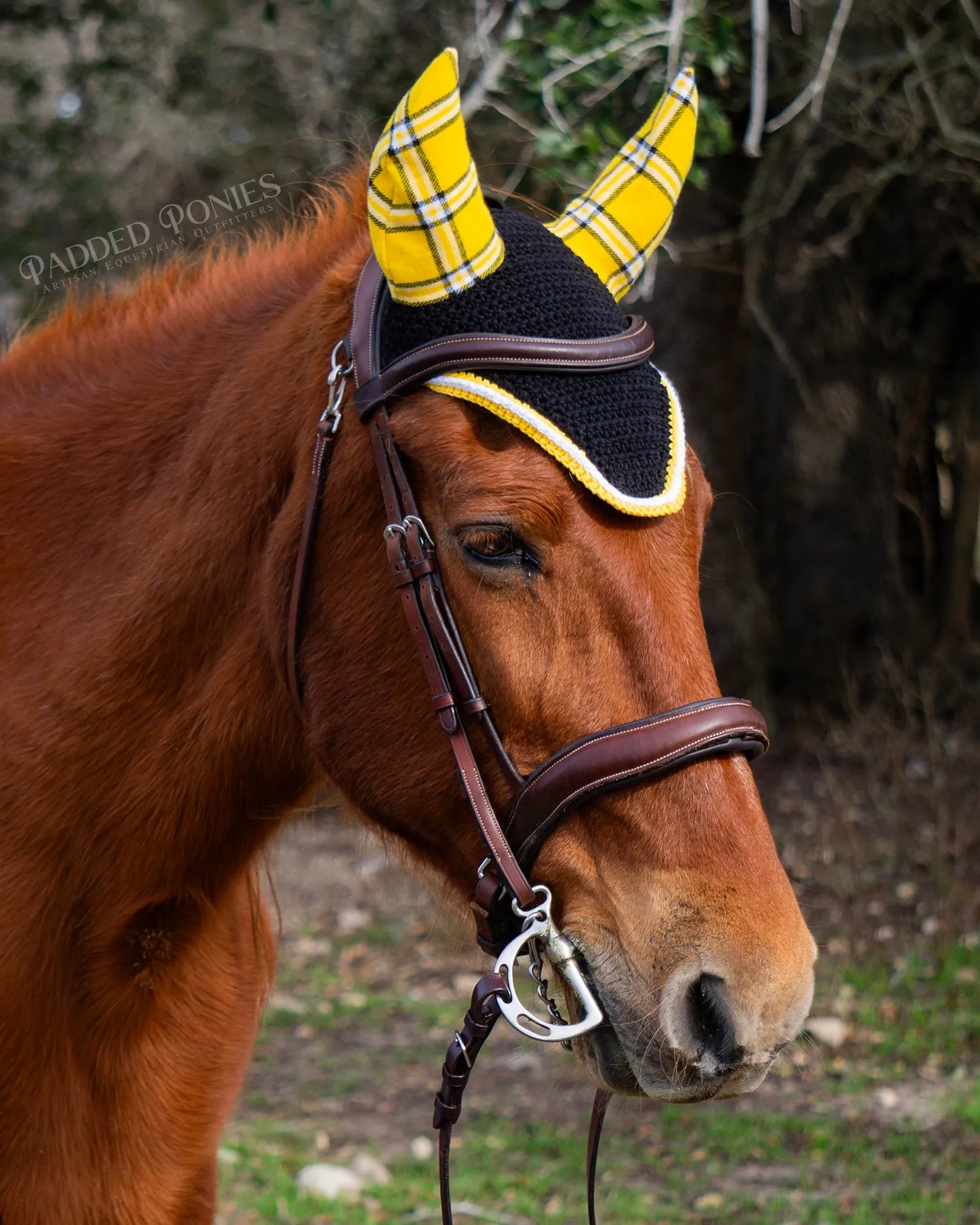 Yellow, Black, and White Plaid Flannel Fly Veil Bonnet