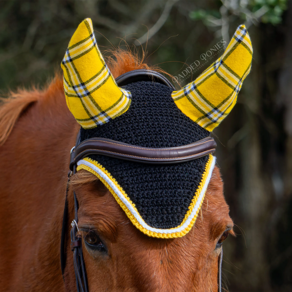 Yellow, Black, and White Plaid Flannel Fly Veil Bonnet