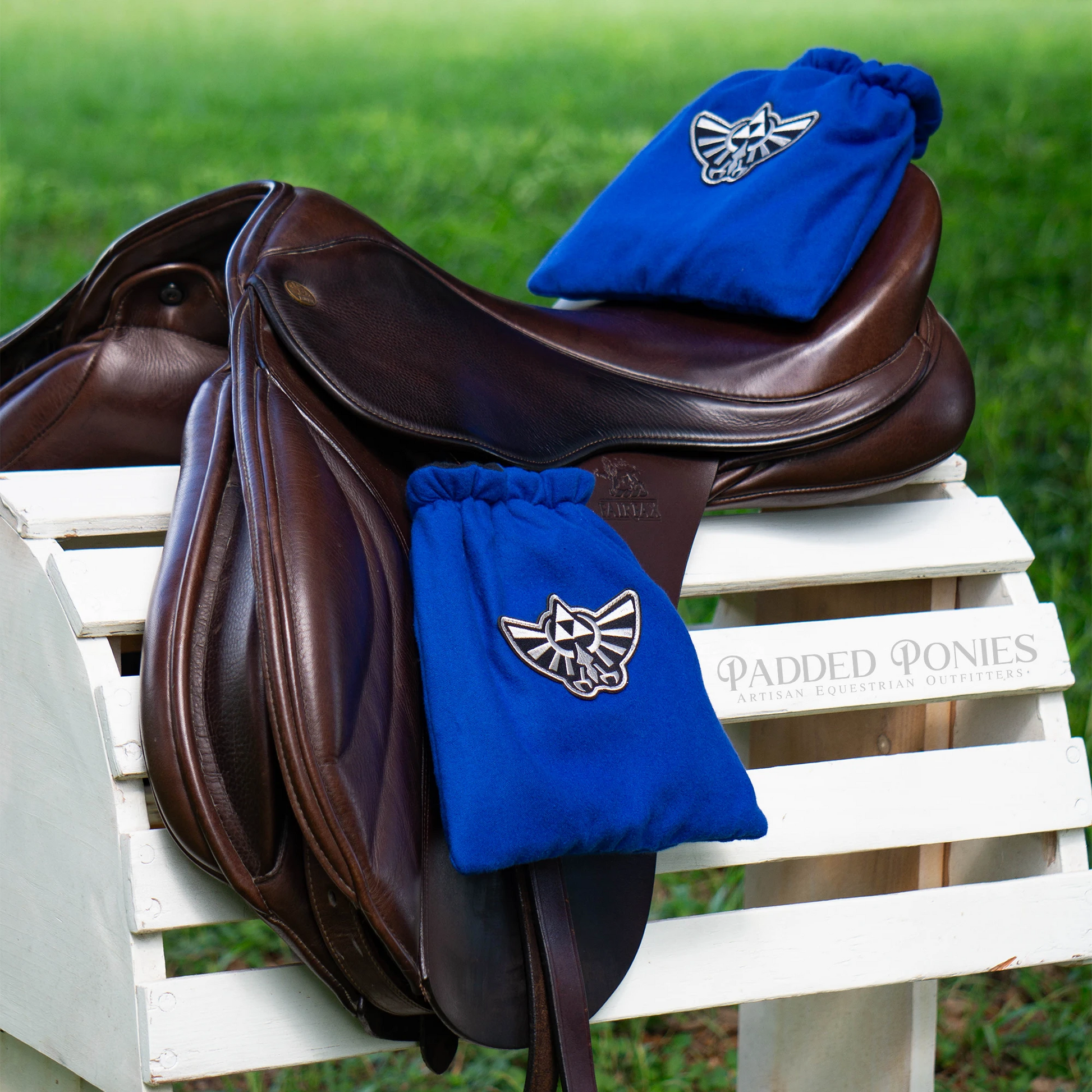 Legend of Zelda Tri Force Video Game Patch Royal Blue Stirrup Covers