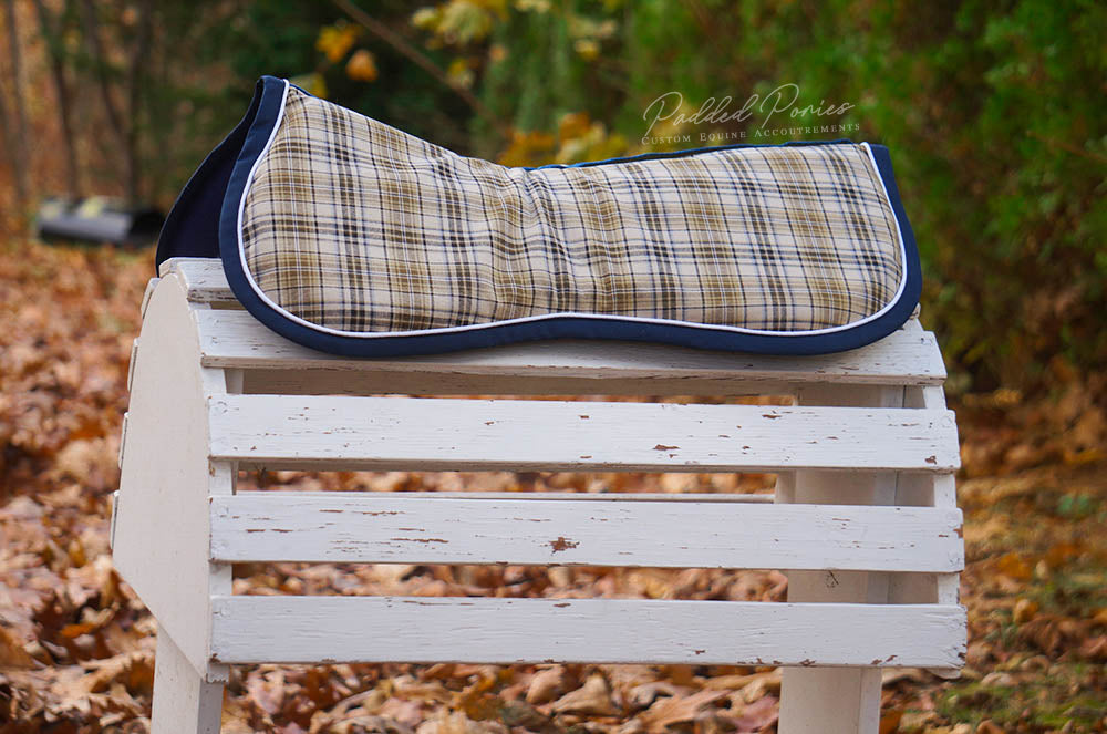 Custom Tan and Navy Plaid Comfort Memory Foam Half Pad and/or Cover