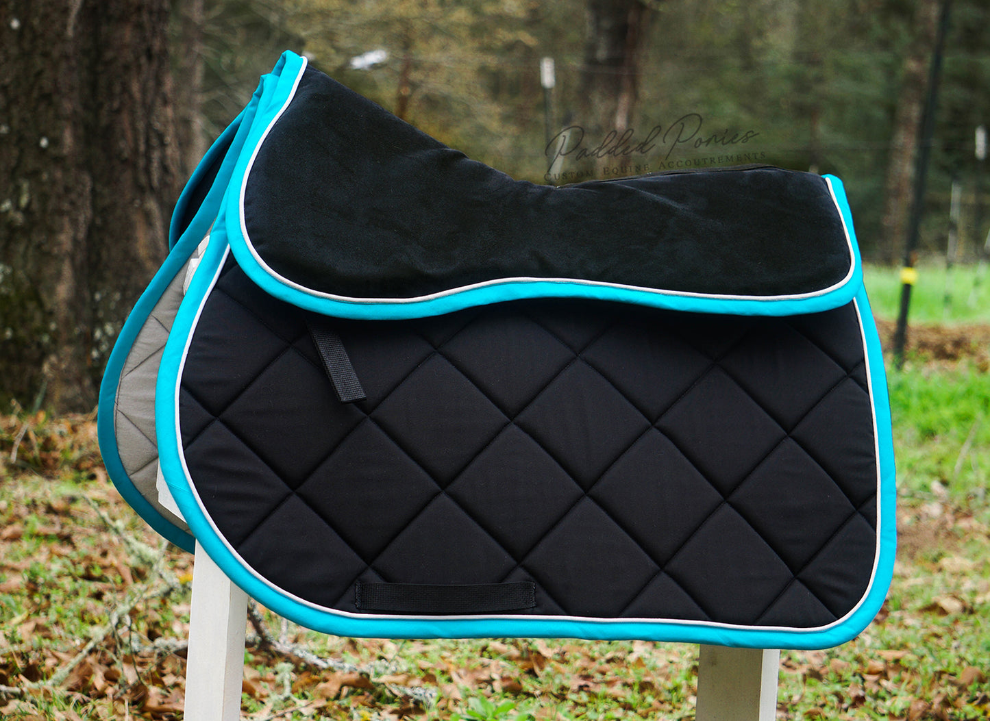 Black and Turquoise Suede Comfort Memory Foam Jump Half Pad with Matching Saddle Pad