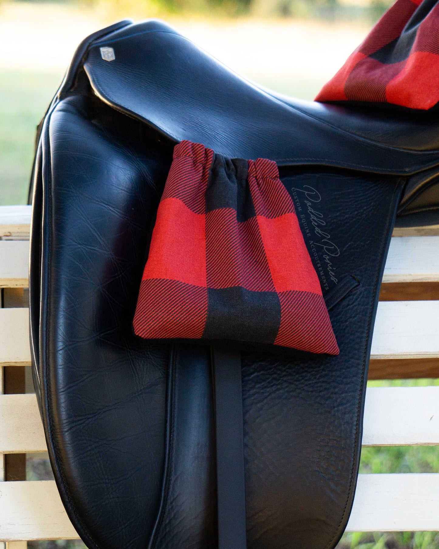 Red and Black Buffalo Plaid Stirrup Covers