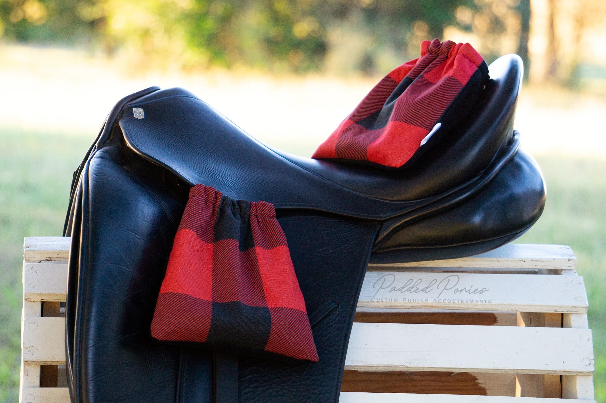 Red and Black Buffalo Plaid Stirrup Covers