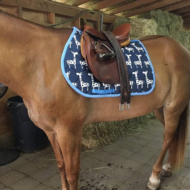 Navy Blue and Light Blue Giraffes Animal Print All Purpose Saddle Pad Customer Photo