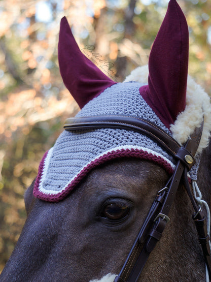 Gray and Burdungy Fly Bonnet