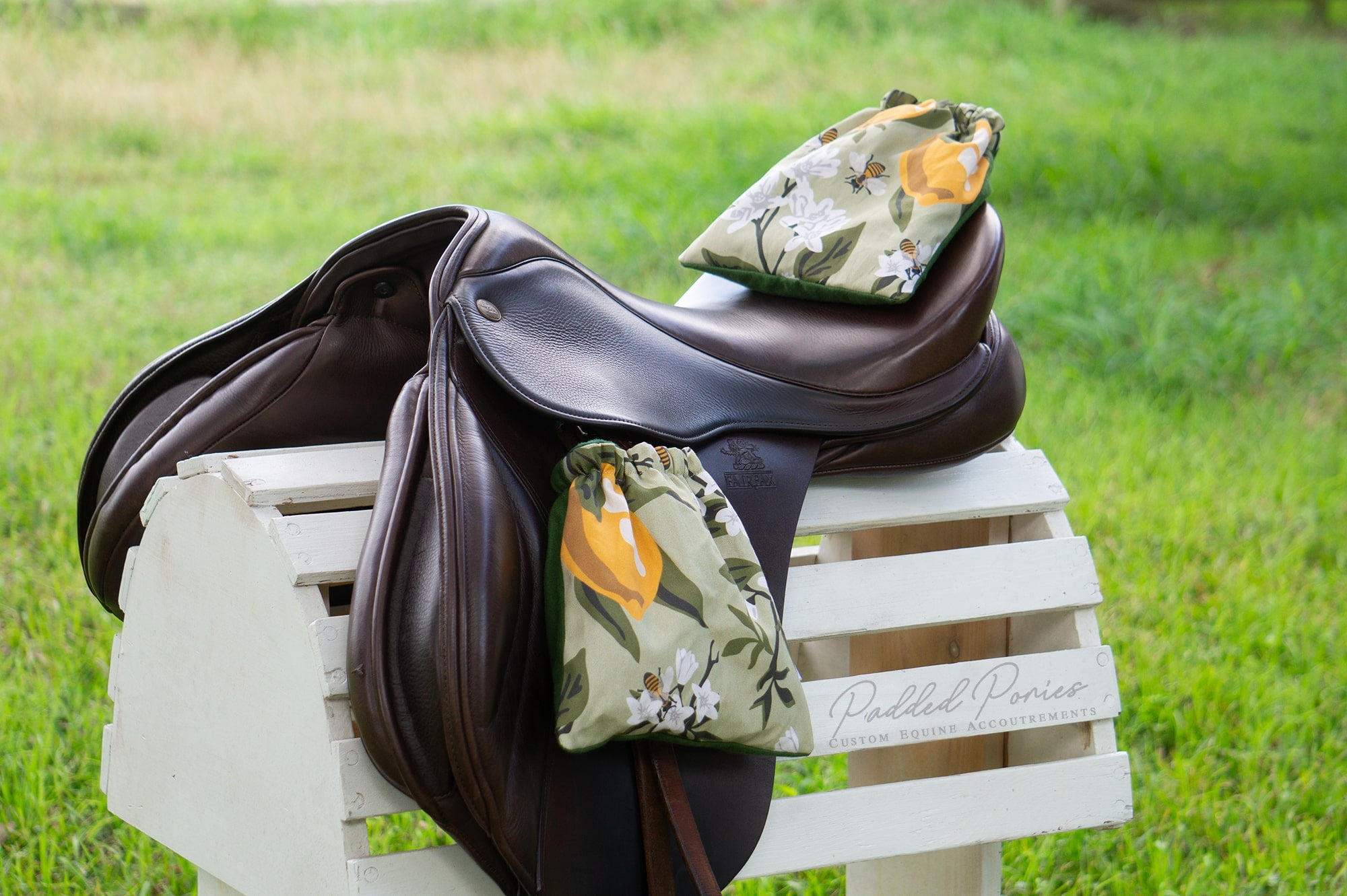 Custom Stirrup Covers Lemons and Bees