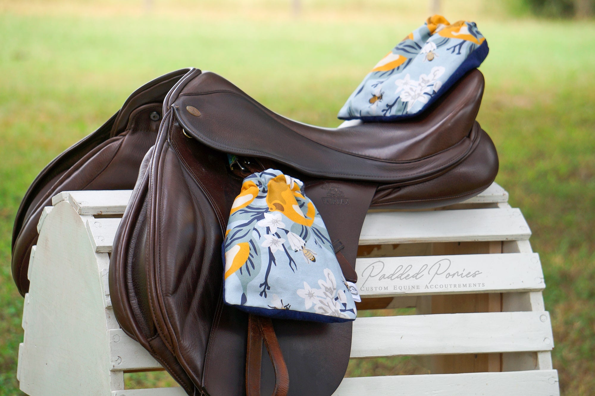 Custom Stirrup Covers Lemons and Bees