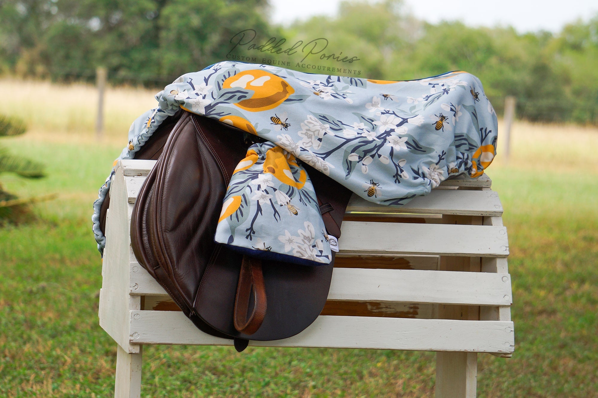 Custom Stirrup Covers Lemons and Bees