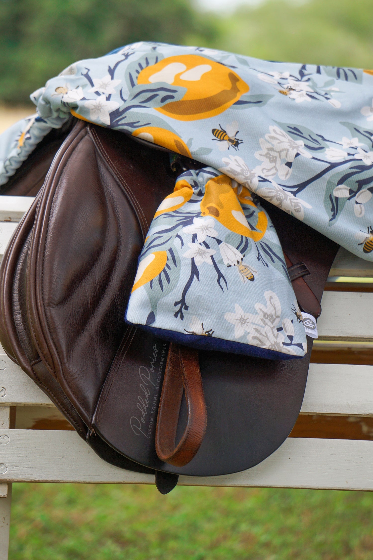 Custom Stirrup Covers Lemons and Bees