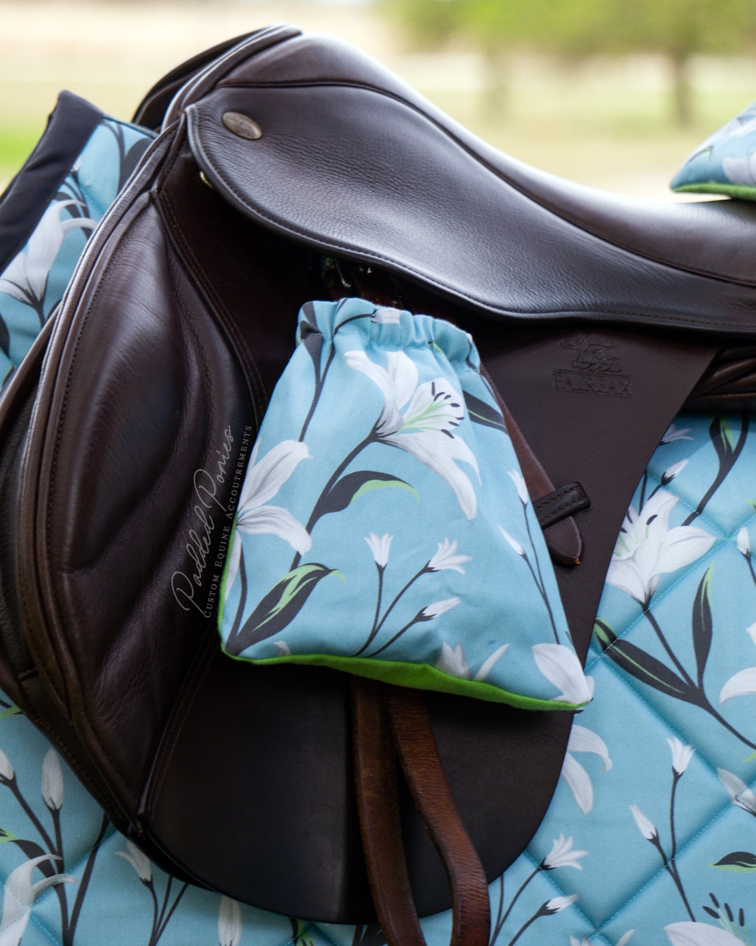 Custom Stirrup Covers Blue Lilies