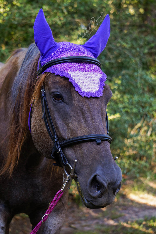 Prêt à expédier Purple Ombre Stripe Fly Bonnet Horse Size