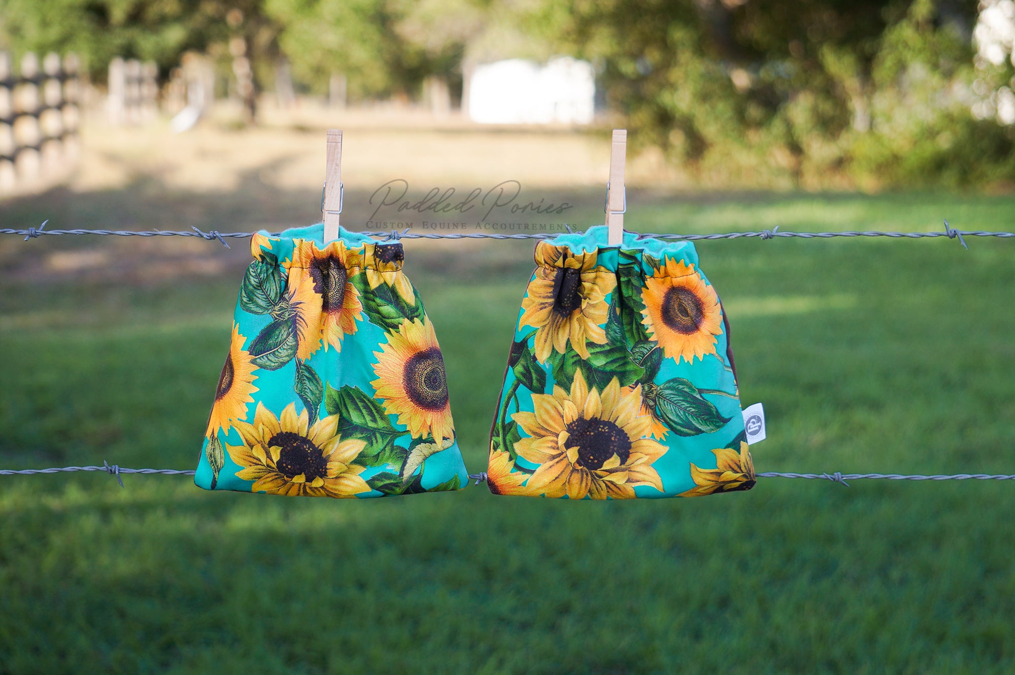 Custom Stirrup Covers Turquoise Sunflowers