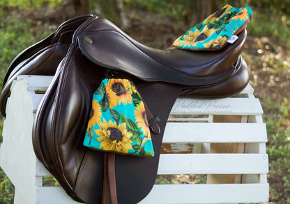 Custom Stirrup Covers Turquoise Sunflowers