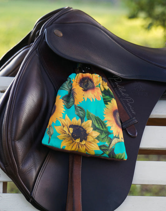 Custom Stirrup Covers Turquoise Sunflowers